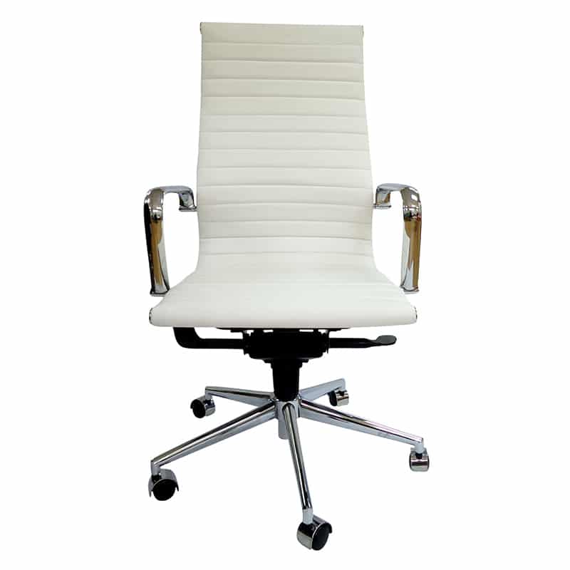  LUXMOD Silla de oficina dorada de lujo, silla de escritorio de  respaldo alto para respaldo adicional y apoyo lumbar, silla ejecutiva blanca,  silla de oficina acanalada con cuero, silla de escritorio